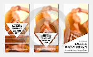 Design vertical web banners with triangular elements for text
