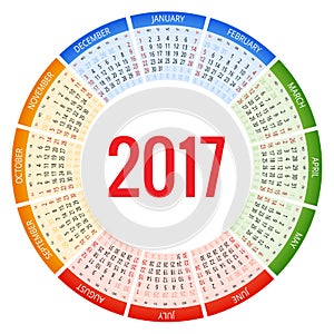 Design of Wall Monthly Calendar for 2017 Year. Week Starts sunday. Set of 12 Months.