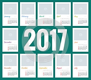 Design of Wall Monthly Calendar for 2017 Year. Print Template with Place for Photo, Your Logo and Text. Week Starts