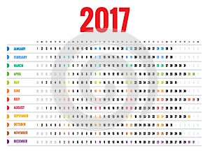 Design of Wall Monthly Calendar for 2017 Year. Week Starts sunday. Set of 12 Months.