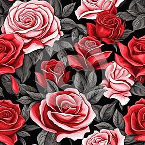 Design of watercolored seamless red roses pattern