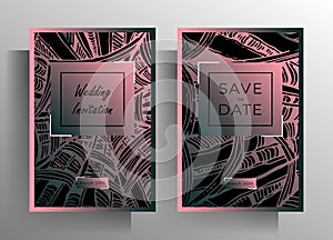 Design wedding invitation card set. Elegant concept with hand drawn textural elements.
