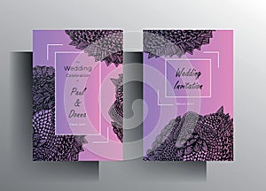 Design wedding invitation postcard template. Hand drawn texture elements. Vector.