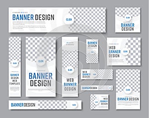 Design of white banners of standard sizes with a place for a photo photo