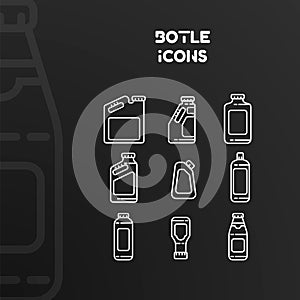 Design of white icons of bottles and cans with stroke
