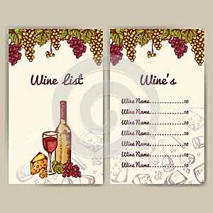 Design for wine list. Restaurant template for invitation, menu, banner or etc. Wine concept design. Vector illustration