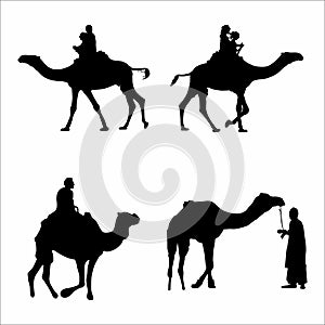 collection of silhouettes of people with a camel, on a white background