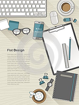 Design workplace in thin line style