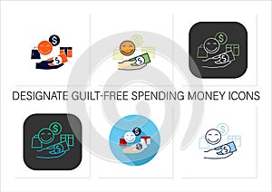 Designate guilt-free spending money icons set