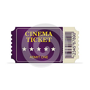 Designed cinema ticket isolated on white background. Ticket for movie and film