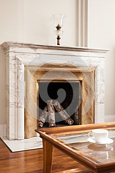 Designed marble fireplace photo