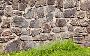 Designed with stone wall with green grass texture.