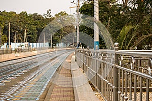 designed walkway at mukutmanipur dam with contractions for tourism