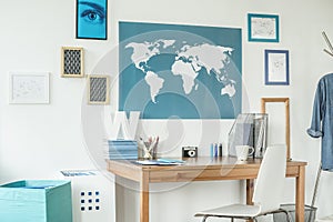 Designed workspace with world map