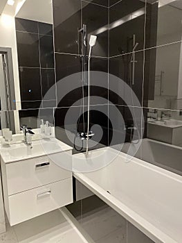 Designer bathroom in black white style