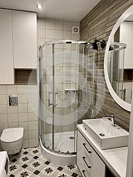 Designer bathroom with shower