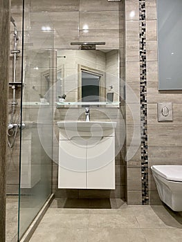 Designer bathroom with shower