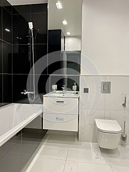 Designer black white bathroom