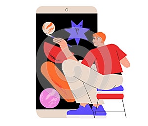 Designer build mobile application from abstract shapes. Ui ux design, app project development, coding concept.