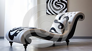 Designer Chaise Lounge: Monochrome Canvases, Spirals, And Curves