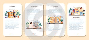 Designer 3D mobile application banner set. Digital drawing