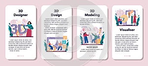 Designer 3D mobile application banner set. Digital drawing