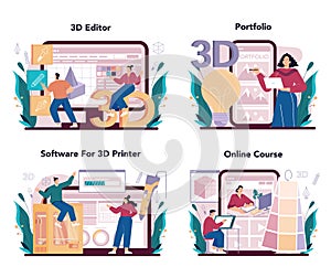 Designer 3D online service or platform set. Digital drawing