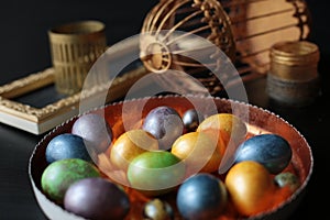 Easter painted chicken eggs