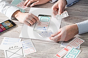 Designer drawing website ux app development. photo
