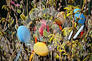 Designer Easter eggs and willow