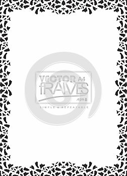 Designer Floral frame vector. Black and white frame vector. A4 size frame. Flower petals pattern frame design. Rectangular frame.