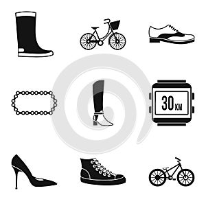 Designer footgear icons set, simple style photo