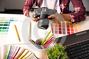 designer graphic creative ,creativity woman working on camara a photo