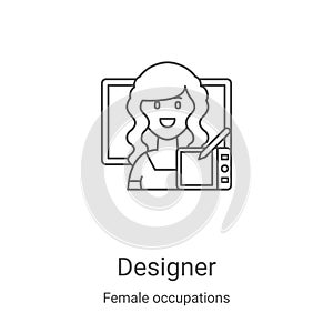 designer icon vector from female occupations collection. Thin line designer outline icon vector illustration. Linear symbol for