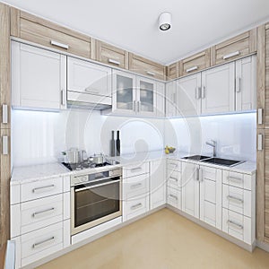 Designer kitchen in contemporary style in pastel colors