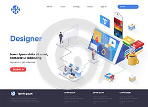 Designer occupation isometric landing page.