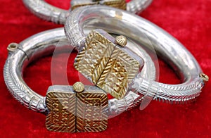 Designer oxidize bangles, German Silver bangles, bangles made with metal, displayed in a shop