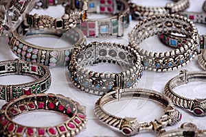 Designer oxidize bangles, Jerman Silver bangles, bangles made with metal, displayed in a shop