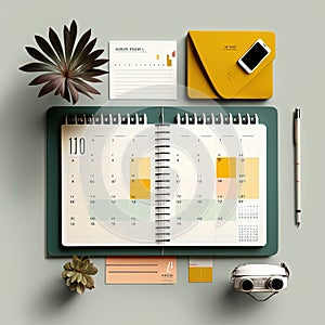 Designer place of work with tools and elements office supply. Generative Ai