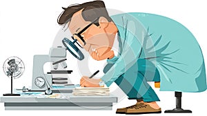 Scientist Analyzing Samples Under Microscope, Taking Notes