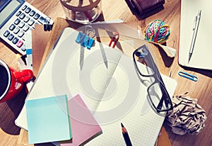 Designer's Desk with Architectural Tools and Notebook