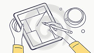 A Designer's Hand Sketching a Website Wireframe on a Tablet, vector design Generative AI