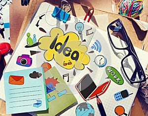 Designer's Table with Notes about Ideas and Tools