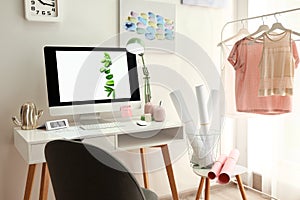 Designer`s workplace with modern computer
