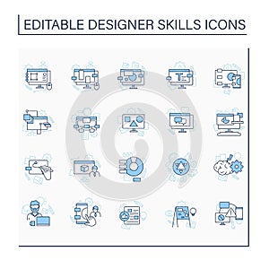 Designer skills line icons set