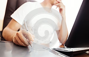 Designer using graphics tablet