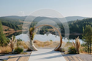 A designer wedding arch in nature.