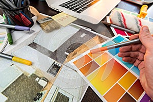 Designer work at home renovation choice color for apartaments sketch