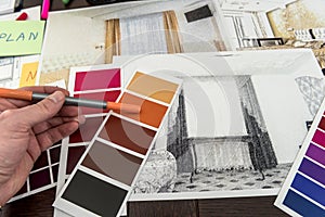 Designer work at home renovation choice color for apartaments sketch