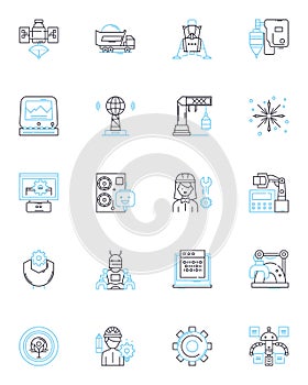 Designer work linear icons set. Typography, Color theory, Branding, Creativity, Innovation, User interface, Web design